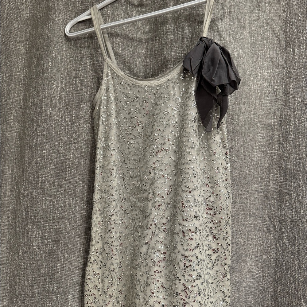 Abercrombie & Fitch Silver Sequin Camisole with Charcoal Bow